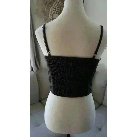 NWT The Drop Women's Black Faux Leather Bow Front Top by Signed Blake, Size S - Picture 14 of 16